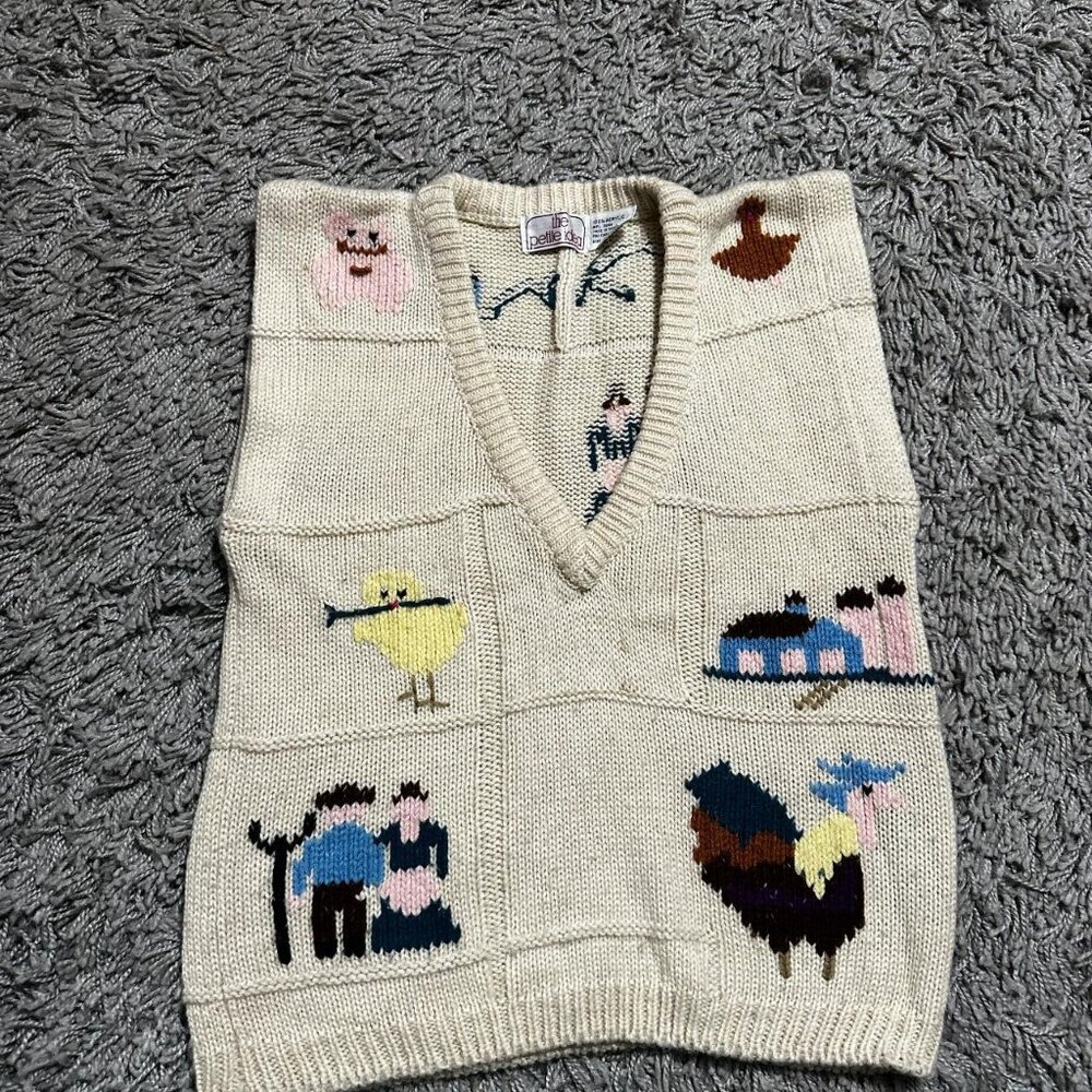 Retro Vintage Crochet Sweater Vest Size S With Animal Designs